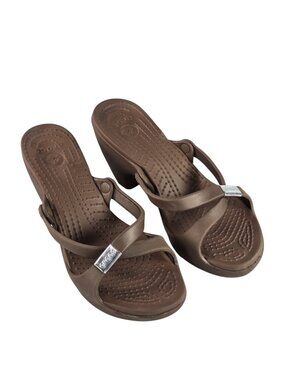 Crocs Cyprus IV Brown Wedge Sandals Heels Comfort Slip On Womens 8